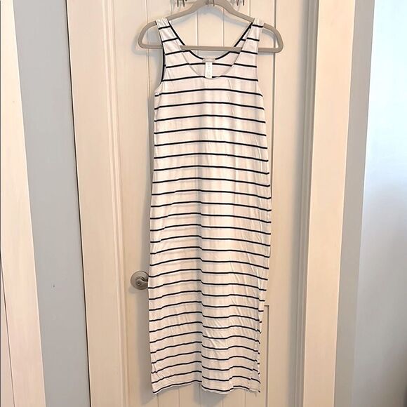 Hanro Laura Long White Navy Striped Tank Dress Size XS - Picture 1 of 8